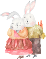 watercolor illustration for valentines day with rabbits in love png