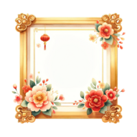 AI generated Chinese New Year flower gold frame png