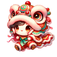 AI generated Watercolor Chinese lion dance celebrates the Chinese New Year png