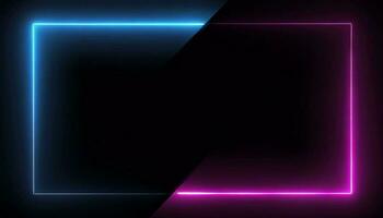 AI generated Square rectangle picture frame with two tone neon color motion graphic on isolated black background. Blue and pink light moveing for overlay element. 3D illustration rendering. photo