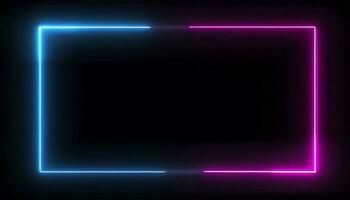 AI generated Square rectangle picture frame with two tone neon color motion graphic on isolated black background. Blue and pink light moveing for overlay element. 3D illustration rendering. photo