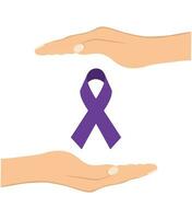 Female hands showing purple awareness ribbon. Awareness month and World cancer day concept.For a poster or banner vector