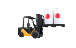 Forklift lifting fuel tank with Japan flag on transparent background, PNG file