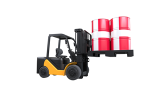 Forklift lifting fuel tank with Denmark flag on transparent background, PNG file