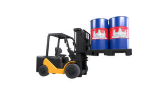 Forklift lifting fuel tank with Cambodia flag on transparent background, PNG file