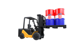 Forklift lifting fuel tank with Croatia flag on transparent background, PNG file