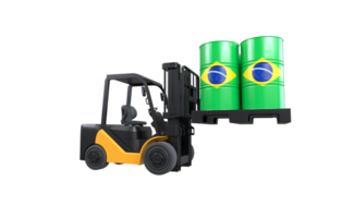 Forklift lifting fuel tank with Brazil flag on transparent background, PNG file