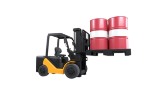 Forklift lifting fuel tank with Latvia flag on transparent background, PNG file