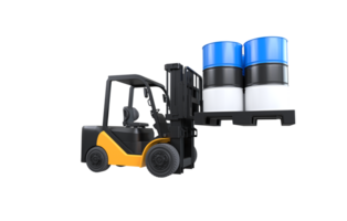 Forklift lifting fuel tank with Estonia flag on transparent background, PNG file