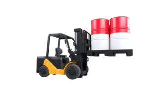 Forklift lifting fuel tank with Indonesia flag on transparent background, PNG file