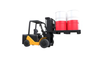 Forklift lifting fuel tank with Poland flag on transparent background, PNG file