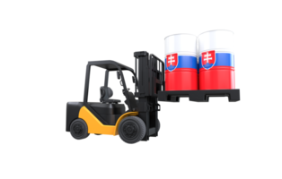 Forklift lifting fuel tank with Slovakia flag on transparent background, PNG file