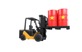 Forklift lifting fuel tank with Vietnam flag on transparent background, PNG file