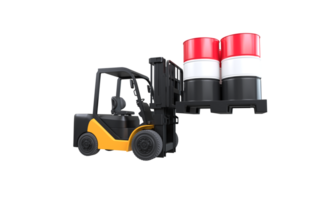 Forklift lifting fuel tank with Yemen flag on transparent background, PNG file