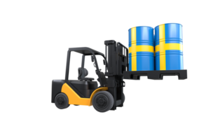 Forklift lifting fuel tank with Sweden flag on transparent background, PNG file