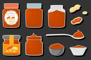 Illustration on theme big colored set different types peanut butter vector