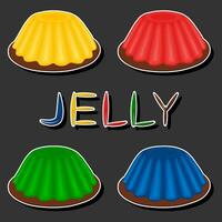 Illustration on theme big set different types dessert jelly, shiny pudding made from colorful gelatin shape vector