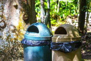 Garbage cans in the park of Cabo Ruins in Mexico. photo
