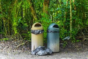 Garbage cans in the park of Cabo Ruins in Mexico. photo