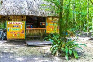 Coba Quintana Roo Mexico 2023 Parking lot stores shops restaurants ticket hut entrance Coba ruins. photo