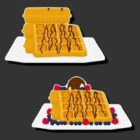 Illustration on theme ice cream on waffle with cell, dessert appetizing cookie vector