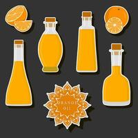 Illustration on theme big set different types liquid oil, bottle various size vector