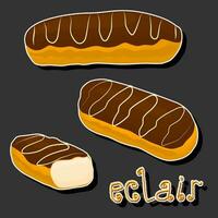 ilustración en tema Fresco dulce sabroso eclair de consistente varios ingredientes vector