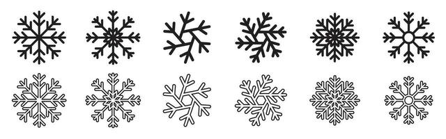 snow icon snow flake black and outline icon bundle vector