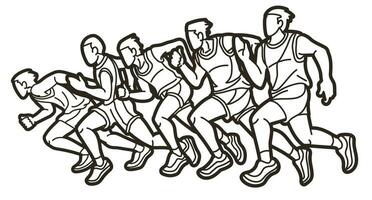 Outline Group of Men Start Running Runner Action vector