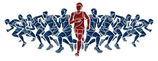 Group of Men Start Running Runner Action vector