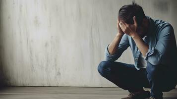 AI generated Sad young man with mental trauma photo