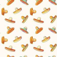 Seamless pattern with Mexican sombrero hats on a white background. vector