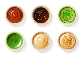 Set of dip sauces top view isolated on a white background. vector