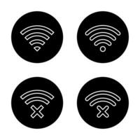 Connect and disconnect wifi line icon on black circle. Wireless network vector