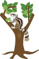 illustration of squirrel vector design with guava tree vector design on a white background