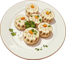 AI generated Dumplings Food Snacks on White Plate png