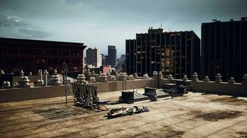 A cityscape captured from a rooftop viewpoint video