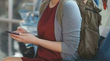 Asian young woman using laptop sitting near windows at first class on airplane during flight,Traveling and Business concept video