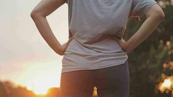 oefening en gezond concept, jong Aziatisch loper vrouw rennen in de park in sportkleding ochtend- tijd, selectief focus video