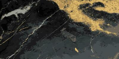 Black marble with yellow spots. Black marble texture. Drawn marble texture. Vector illustration