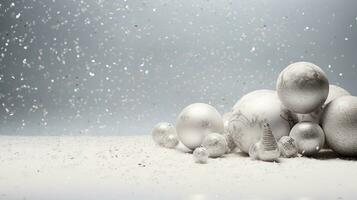 AI generated Christmas background with Christmas balls. Copy Space. Created with Generative AI photo