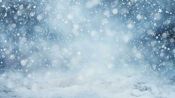 AI generated Christmas backdrop. Winter sky background with snowflakes. photo