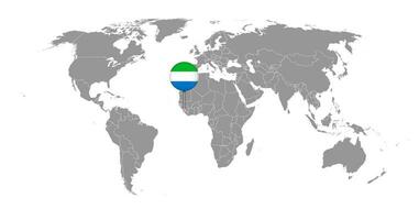 Pin map with Sierra Leone flag on world map. Vector illustration.