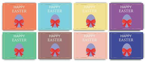 conjunto de 8 saludo Pascua de Resurrección pegatinas, con huevos decorado con un elegante rojo arco en elegante de colores antecedentes. Pascua de Resurrección concepto. vector ilustración.