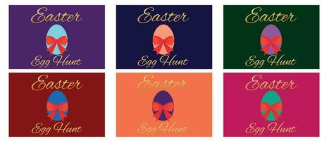 A set of floral Easter stickers, with painted eggs with a red bow, on different colored backgrounds. Ideal for poster, cover or postcard. Easter concept. Vector illustration.