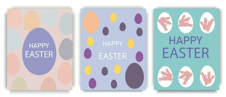 Set of Happy Easter patterns. Modern abstract style with bed flowers. Set of vector Easter illustrations. Easter eggs, bunny. Ideal for poster, cover or postcard.