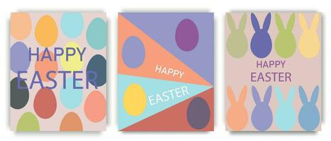 Set of Happy Easter patterns. Modern abstract style with geometric shapes. Set of vector Easter illustrations. Easter eggs, bunny. Ideal for poster, cover or postcard.