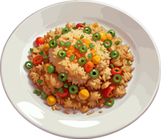 AI generated Fried Rice on White Plate Illustration png