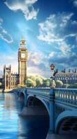 AI generated Big Ben and Westminster Bridge at sunset, London, England, UK photo