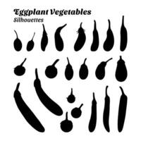 Collection of silhouette illustrations of eggplant vegetables vector